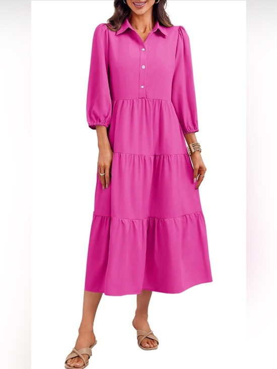 Wenrine Dresses & Skirts - NWOT Rose Pink Tiered Maxi Shirt Dress with Button Front, XXL